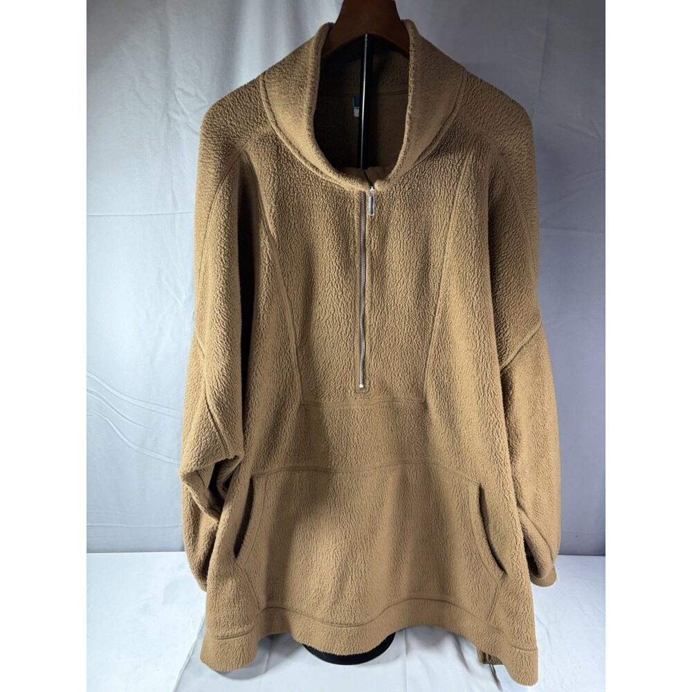 Old Navy Fleece Oversized Quarter Zip Sherpa Pullover Sweater Women’s Brown 4XL